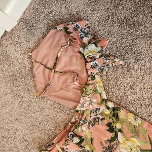Floral Pink Wrap Top and Pant Set